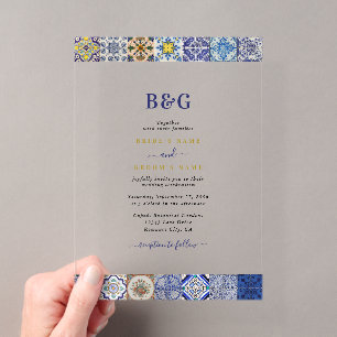 Invitations En Acrylique Mariage sur le thème des carreaux portugais médite