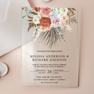 Invitations En Acrylique Mariage Terre Cuite Floral Bohème Herbe de Pampas