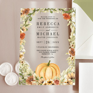 Invitations En Acrylique Mariage Terreux Floral Citrouille Terracotta