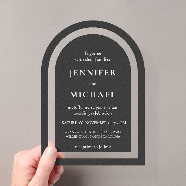 Invitations En Acrylique Mariage texte noir blanc gris (In situ (ordinateur de poche))
