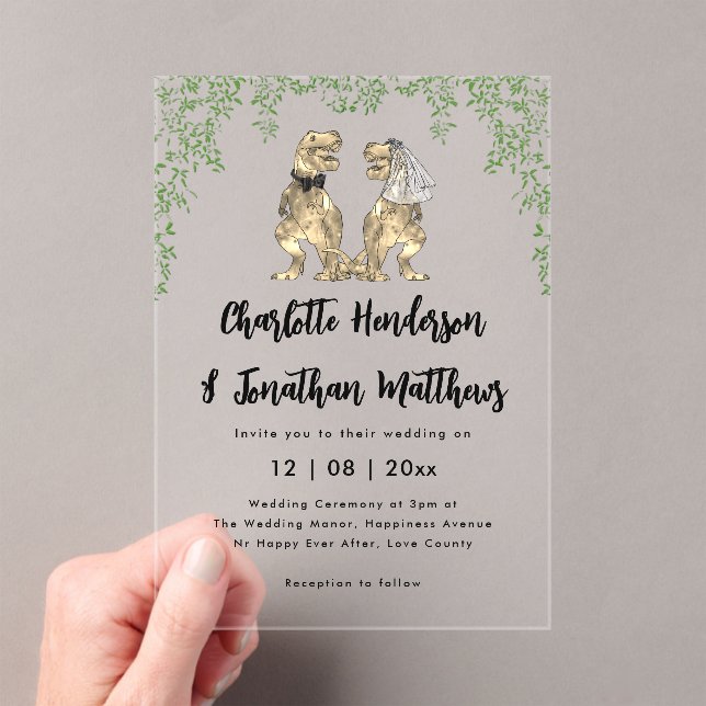 Invitations En Acrylique Mariage Thème Dinosaures T-Rex Mariée & Marié (In situ (ordinateur de poche))