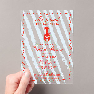 Invitations En Acrylique Mariage Thème Homard Cœur Rayures Bleues