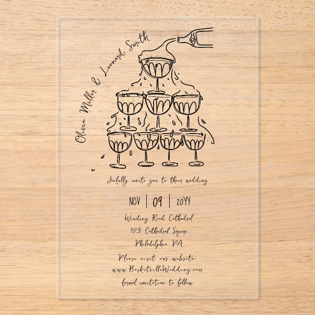 Invitations En Acrylique Mariage tour Champagne (Recto)