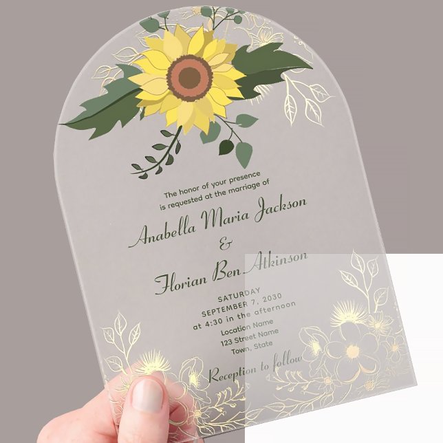 Invitations En Acrylique Mariage tournesol (Créateur téléchargé)