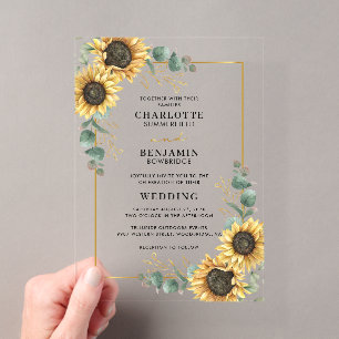 Invitations En Acrylique Mariage Tournesol Eucalyptus Floral
