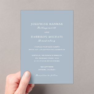 Invitations En Acrylique Mariage Traditionnel Bleu Poussiéreux Élégant