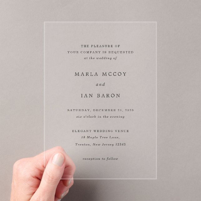 Invitations En Acrylique Mariage Traditionnel Classique (In situ (ordinateur de poche))