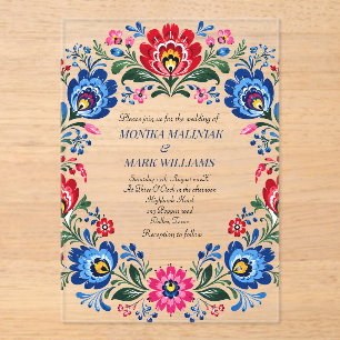 Invitations En Acrylique Mariage traditionnel élégant floral folklorique po