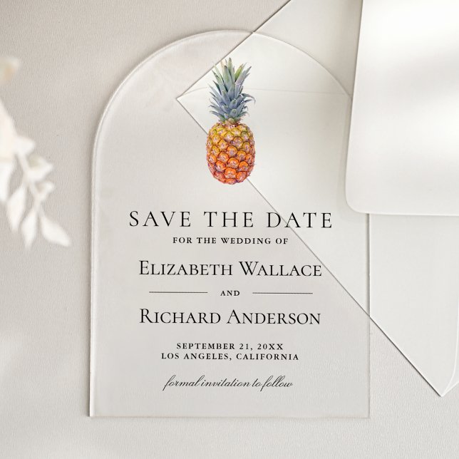 Invitations En Acrylique Mariage Tropical à l'Ananas - Save the Date (Créateur téléchargé)