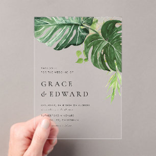 Invitations En Acrylique Mariage Tropical à l'Aquarelle Monstera
