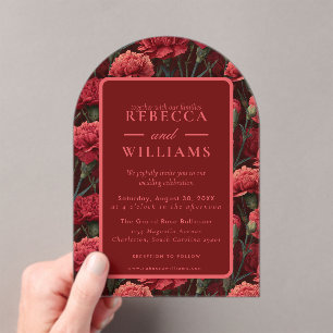 Invitations En Acrylique Mariage Tropical au Oeillet Rouge Classique