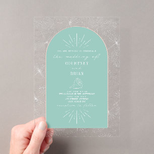 Invitations En Acrylique Mariage Tropical Feuilles de Palmier Aqua
