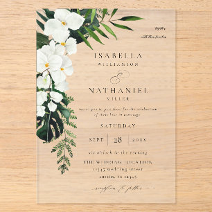 Invitations En Acrylique Mariage Tropical Palm & Fleur Blanche 2 V2
