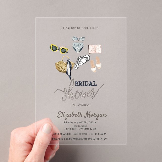 Invitations En Acrylique Mariage Tropical sur la Plage (In situ (ordinateur de poche))