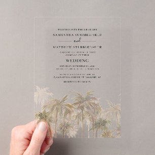 Invitations En Acrylique Mariage Tropical sur la Plage aux Palmiers