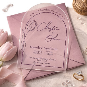Invitations En Acrylique Mariage Tulipe Arc en Rouge prune