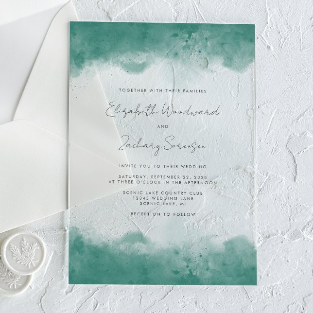 Invitations En Acrylique Mariage Turquoise de bordures d'aquarelle moderne (Créateur téléchargé)