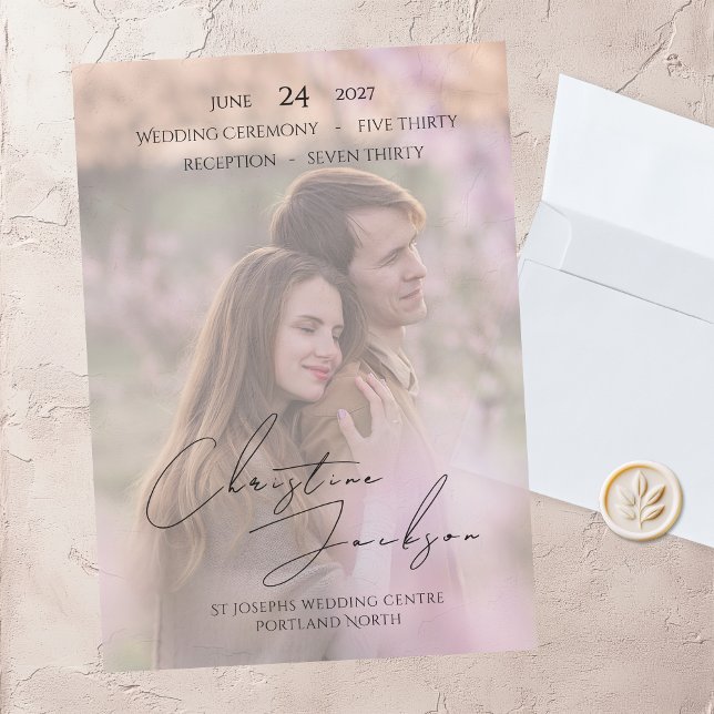 Invitations En Acrylique Mariage Typographie Moderne Élégante Photo Script (Créateur téléchargé)