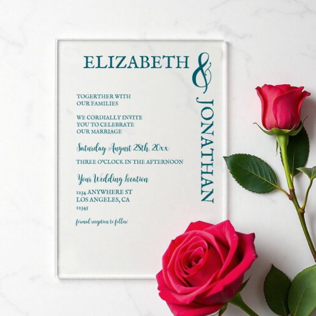Invitations En Acrylique Mariage Typographie Moderne Sarcelle Foncé (Créateur téléchargé)