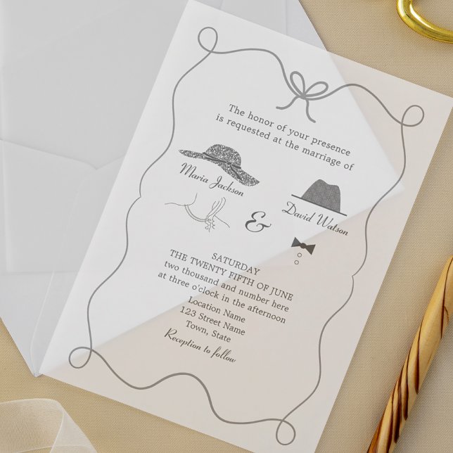 Invitations En Acrylique Mariage Unique Dessiné à la Main (Créateur téléchargé)