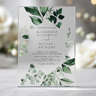 Invitations En Acrylique Mariage Vert Émeraude Eucalyptus Élégant