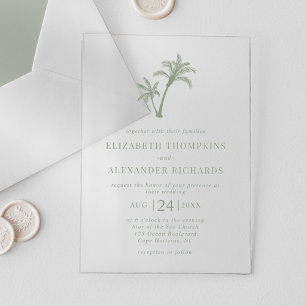 Invitations En Acrylique Mariage Vert Sauge Arbre Palmier Plage Tropicale
