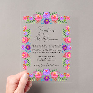 Invitations En Acrylique Mariage Vibrant Floral Fiesta Mexicain