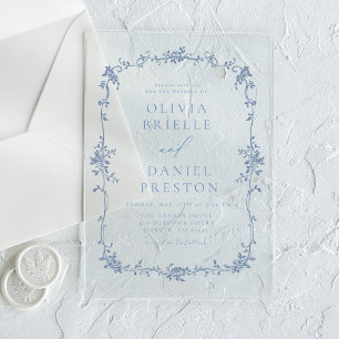 Invitations En Acrylique Mariage victorien français bleu Vintage