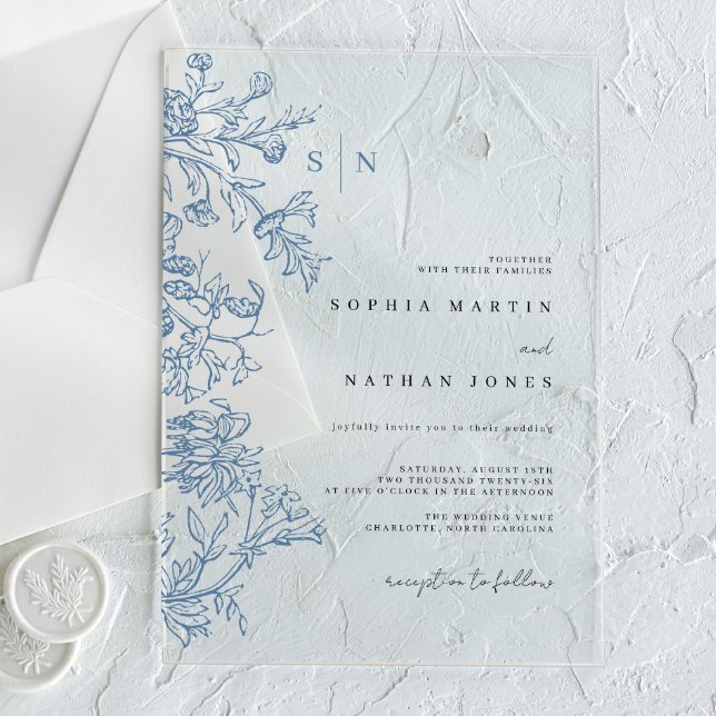 Invitations En Acrylique Mariage Vintage Bleu  (Créateur téléchargé)