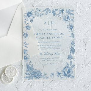 Invitations En Acrylique Mariage Vintage Bleu Poussiéreux de Style Victorie