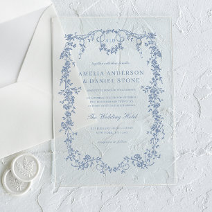 Invitations En Acrylique Mariage Vintage Bleu Poussiéreux de Style Victorie