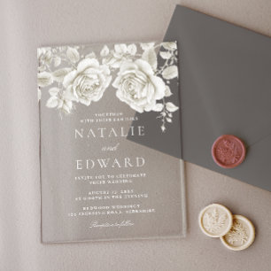 Invitations En Acrylique Mariage vintage de Roses blanches