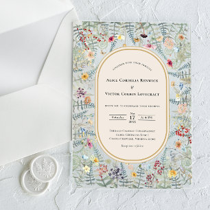 Invitations En Acrylique Mariage Vintage Fleur de Fougère Beige