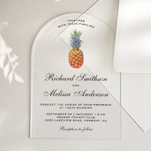 Invitations En Acrylique Mariage Vintage Tropical à l'ananas