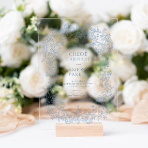 Invitations En Acrylique Mariage Vintage Victorien Bleu Baroque Ligne d'Art