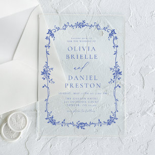 Invitations En Acrylique Mariage Vintage victorien bleu Floral