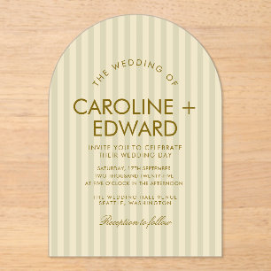 Invitations En Acrylique Mariage voûté rayé de luxe