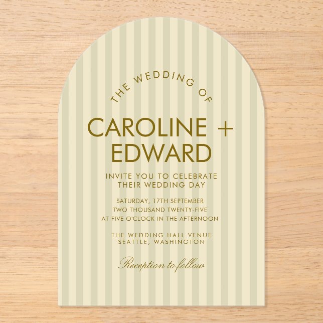 Invitations En Acrylique Mariage voûté rayé de luxe (Recto)