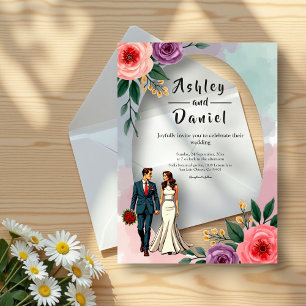 Invitations En Acrylique Mariée romantique et Mariage d'aquarelle de chambr