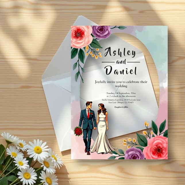 Invitations En Acrylique Mariée romantique et Mariage d'aquarelle de chambr (Créateur téléchargé)