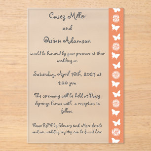Invitations En Acrylique Mariées et Papillons en Acrylique Corail
