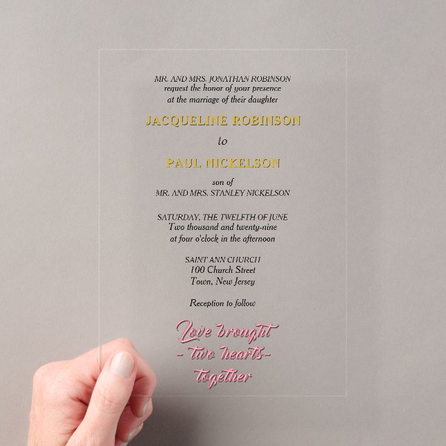 Invitations En Acrylique Mariés or et rose  (In situ (ordinateur de poche))