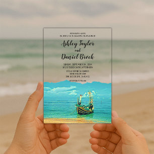 Invitations En Acrylique Marine Bateau Bleu Côte Destination Mariage