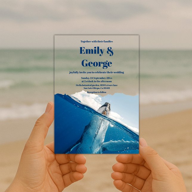 Invitations En Acrylique Marine Bleu Baleine sous-marine Mariage côtier d'é (Créateur téléchargé)