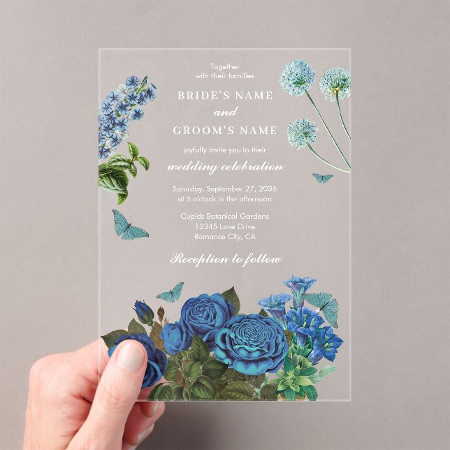 Invitations En Acrylique Marine Bleu Floral Aquarelle Mariage élégant (In situ (ordinateur de poche))