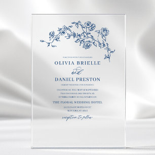 Invitations En Acrylique Marine Blue Floral Victorien Français Élégant Mari