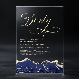 Invitations En Acrylique Marine Blue Gold Agate 60e Soixante Anniversaire