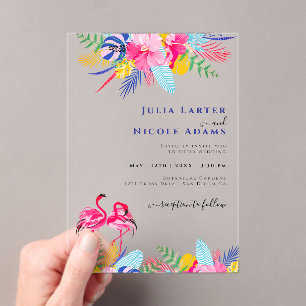 Invitations En Acrylique Marine Blue Rose Wild Rain Forest Mariage À feuill