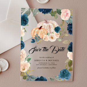 Invitations En Acrylique Marine Pêcher Floral Citrouille Mariage Enregistre