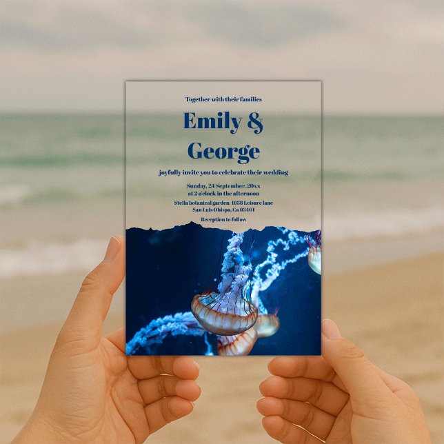 Invitations En Acrylique Marine sous la mer Jellyfish Beach Mariage côtier (Créateur téléchargé)